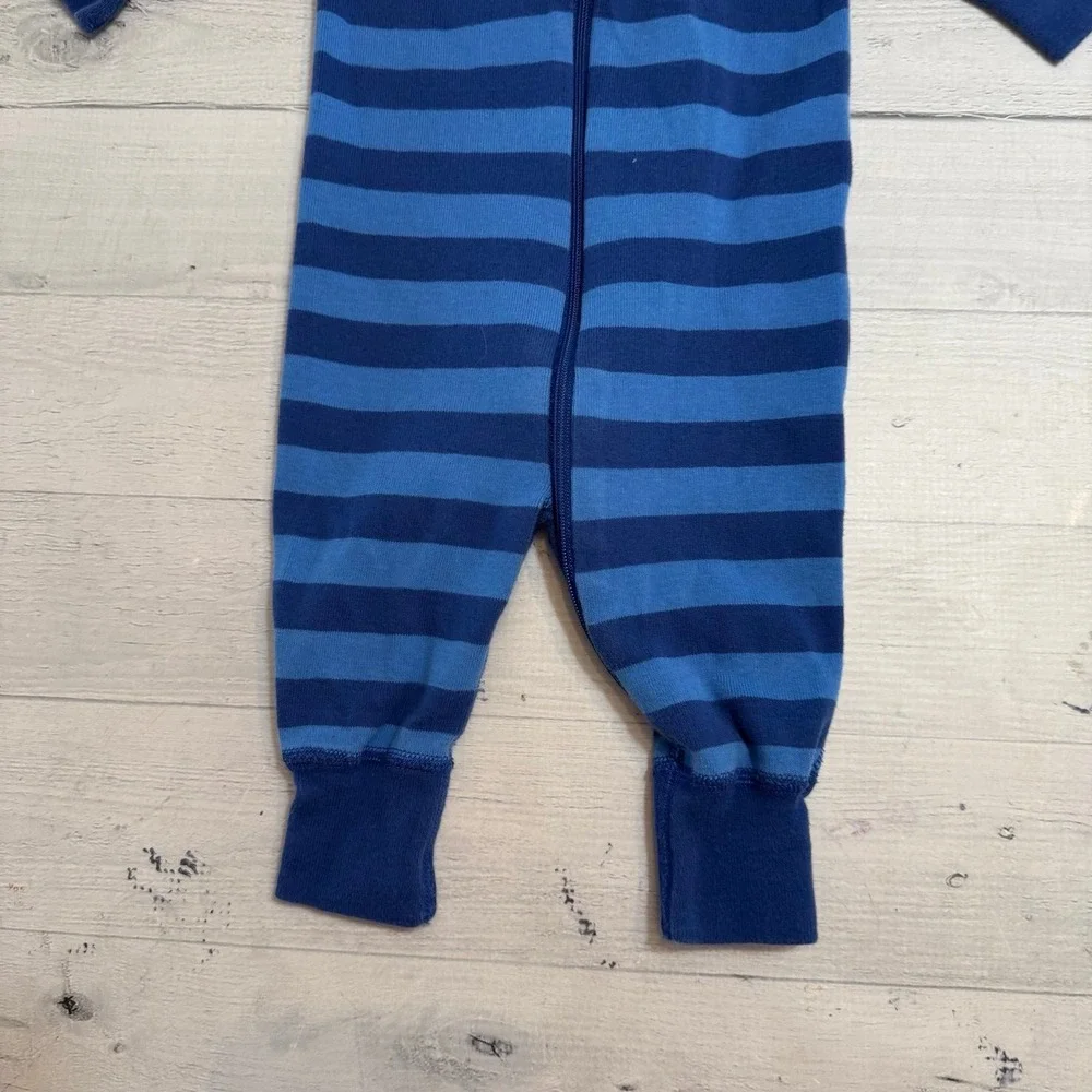 Hanna Andersson baby one piece footless pajamas blue stripes 50 0-3‎ months